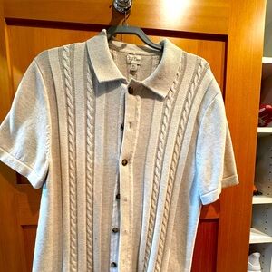 J. Crew Factory Tan Casual Button Down Shirt with Textured Knit